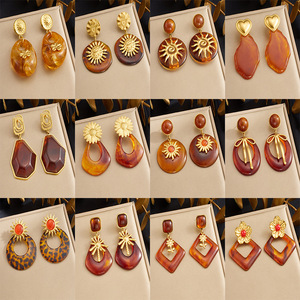 Geometric Resin Pendant Earrings Zinc Alloy Stainless Steel Studs Fashion Dangle Earrings For Women Boho Style Jewelry Set - Product Image 1