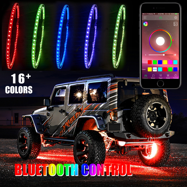 APP Music Control RGB Chasing 4pcs/Kit 14'' 15.5'' 17'' Car Wheel Rim Light, Led Wheel Lighting Car Led Light for Car Wheels