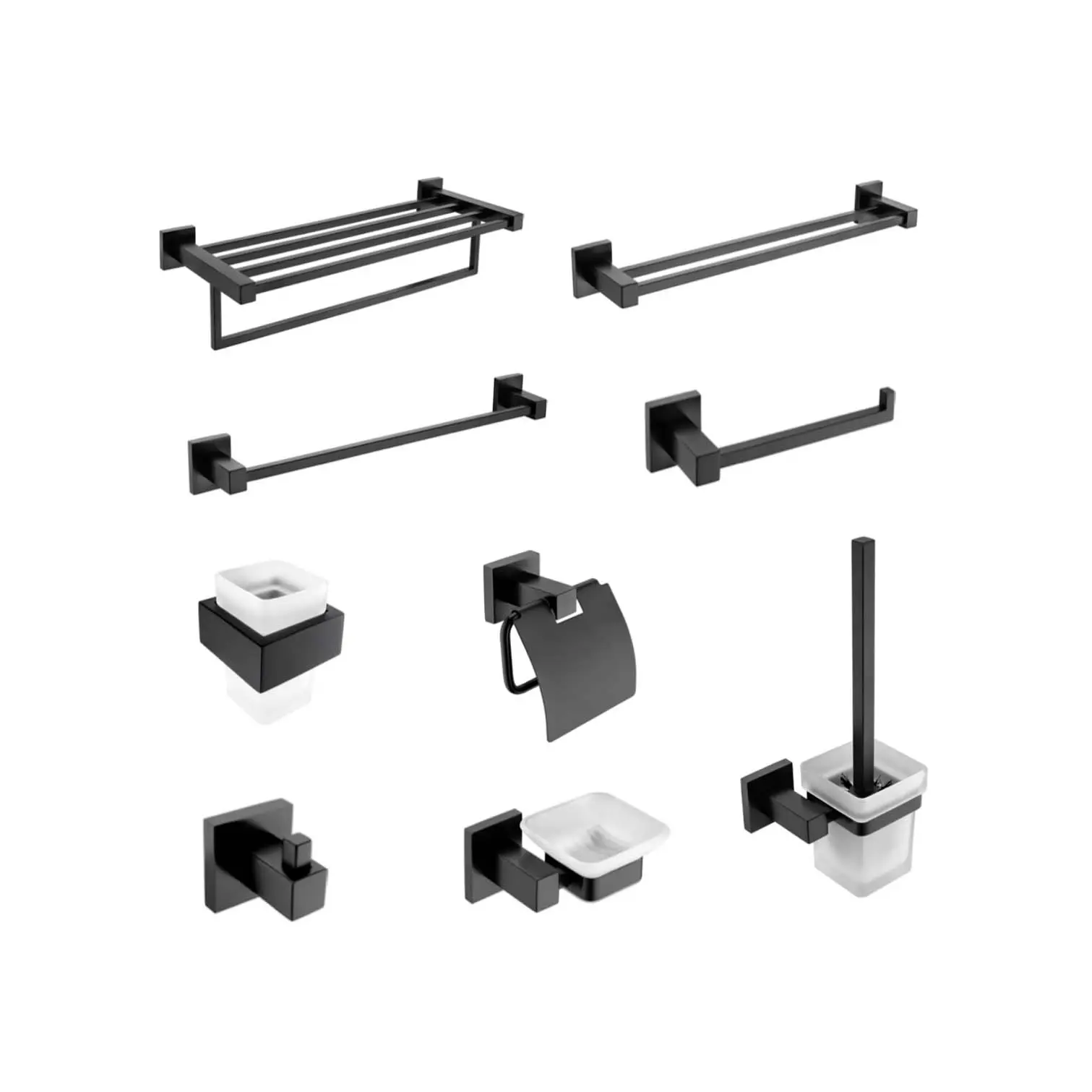 High Quality Black Bathroom Accessories Stainless Steel 9 Pieces Set Bathroom Hardware Set For Hotel