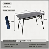Meubles d'extérieur, table de camping pliable légère, cadre en aluminium, plateau enroulable, hauteur réglable, sac de transport, sangle, 90 x 53 cm