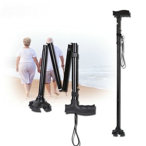 Canne pliante Flare Star à 4 sections, télescopique, hauteur réglable, antidérapante, à quatre pieds, pour personnes âgées - Product Image 1