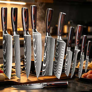 ชุดมีดเชฟลายดามัสกัสเลเซอร์ 11 ชิ้น คมกริบด้วยมือ พร้อมด้ามไม้หลากสี - Product Image 1
