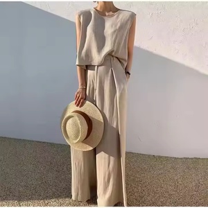 Conjuntos Casuales para Mujer 2025, 2 Piezas, Nueva Llegada, Cintura Alta, Sin Mangas, Conjunto de Lino Moderno - Product Image 1