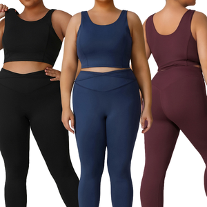 Wholesale Custom <b>Women</b> Plus Size Printed Gym Set Breathable Tank <b>Top</b> and High Waist Yoga Leggings Fitness Workout Activewear - Product Image 1