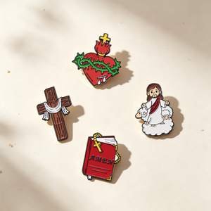 Pins Metálicos al por Mayor, Pins Esmaltados Religiosos Cristianos, Cruz de Jesús, Sagrado Corazón, Biblia, Set de Broches Metálicos - Product Image 2