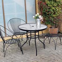 Table de salle à manger ronde d'extérieur de 80 cm avec plateau en verre trempé, cadre en acier, table d'appoint de bistrot, table de jardin avec trou pour parasol