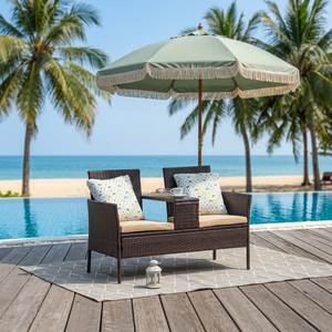 Fauteuil deux places en rotin PE moderne, prix usine, avec coussins KD, durable, confortable, contemporain, classique, pour intérieur/extérieur, parc, bord de piscine - Product Image 1