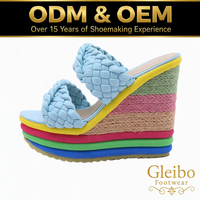 Sandales compensées tressées pour femmes ODM OEM, en microfibre, à bout ouvert, à enfiler, style espadrille, talon plateforme, légères, pour l'été