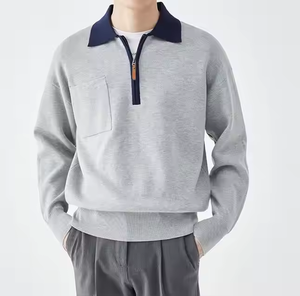 <span class=keywords><strong>Polo</strong></span> de punto con cremallera de cuarto personalizado para hombre, <span class=keywords><strong>Polo</strong></span> de punto con <span class=keywords><strong>cuello</strong></span> para hombre, <span class=keywords><strong>Polo</strong></span> cálido de invierno con cremallera de color sólido a la moda - Product Image 1