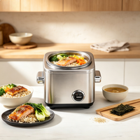 Cuiseur à riz 4 tasses en acier inoxydable avec plateau vapeur, maintien au chaud automatique, poignées anti-chaleur, cuve intérieure antiadhésive, pour usage domestique