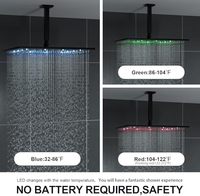 HOMEDEC Robinet thermostatique en laiton noir à poignée unique de 12 pouces, système de douche LED à 5 voies avec jet pluie et bec de baignoire cascade douce