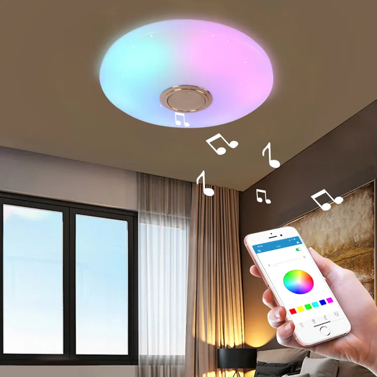 Hot Sale Smart RGB Modern Chandeliers Lighting Remote APP Control Bluetooth Speaker Music LED Light Bedroom Ceiling Light