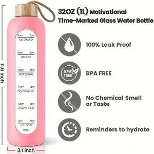 32 Oz Custom Borosilicate <b>Glass</b> Water Bottle with Time Markers, BPA-Free, Leak-Proof, Silicone Sleeve & Bamboo Lid - Product Image 3