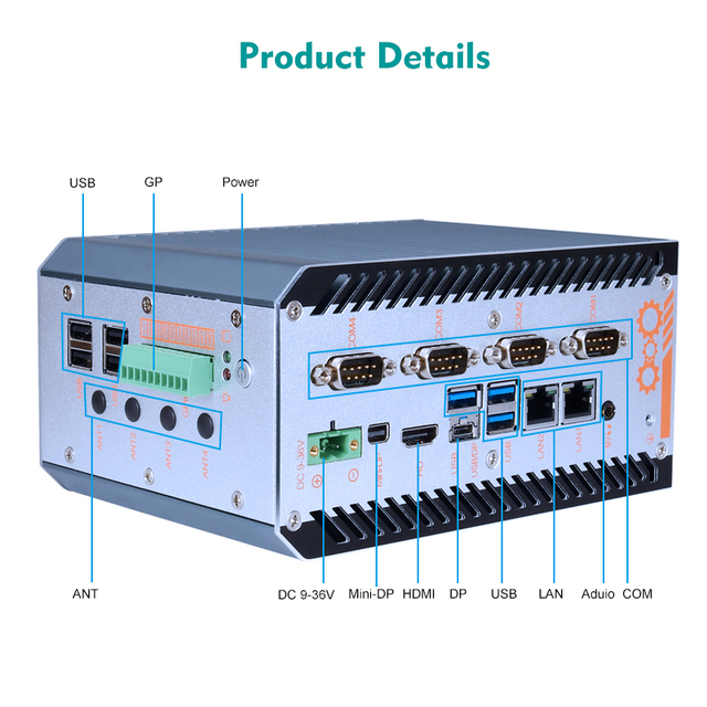 Fanless Mini PC Din Rail Intel 13th 12th Core I3 I5 I7 2 Lan 6Com 2*DDR5 64GB 7*USB CAN Edge IOT Embedded Industrial PC Case