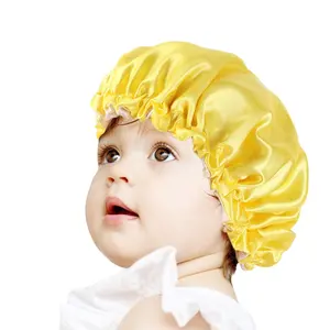 MOTE-ZA226 gros enfants Bonnets et Satin cheveux Wraps sommeil Slik bleu bébé Bonnets Satin avec Logo personnalisé