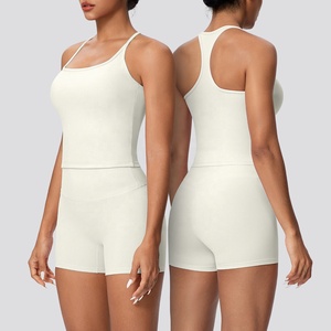 Completo Sportivo Personalizzato: Top Canotta e Pantaloncini, Scollo a V, Schiena Incrociata, Modellante, Traspirante, per <span class=keywords><strong>Fitness</strong></span> e <span class=keywords><strong>Palestra</strong></span>, Set Yoga 2 Pezzi - Product Image 1