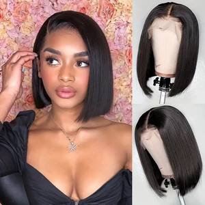Perruque Longue Carré Bob à Tulle <span class=keywords><strong>Frontal</strong></span> en Cheveux Brésiliens Tendance Européenne et Américaine Petit Bonnet pour Commerce Extérieur <span class=keywords><strong>Amazon</strong></span> Vente Chaude en Afrique - Product Image 4