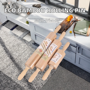 Safe Eco-friendly Kitchen Baking Non-stick Handle Bamboo Flower Pattern Rolling <b>Pins</b> - Product Image 2