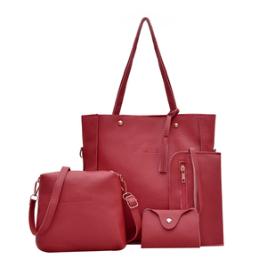 Conjunto de Bolso Tote de Cuero PU Rojo para Mujer con Bolso Bandolera, Cartera y Clutch, Estilo Clásico Casual con Cierre de Cremallera - Product Image 2