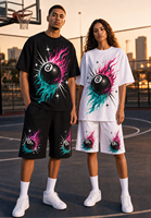 Ensemble deux pièces homme : T-shirt respirant en maille imprimé numérique à motif uni et short à cordon de serrage style streetwear (motif boule 8)