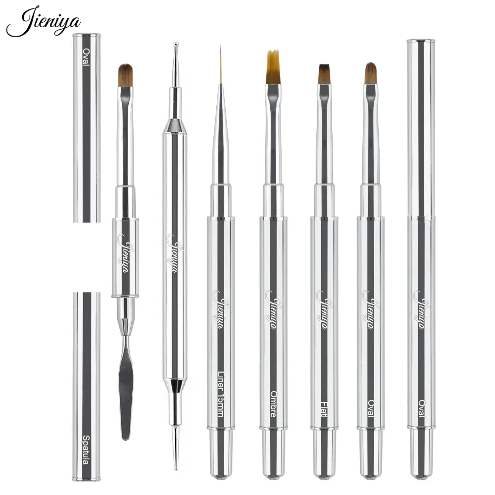 6 Stuks Metalen Handvat Voering/Frans/Ovaal/Ombre/Platte Gel Borstel Puntgereedschap Spatel Pen Professionele Nail Tools Set Groothandel