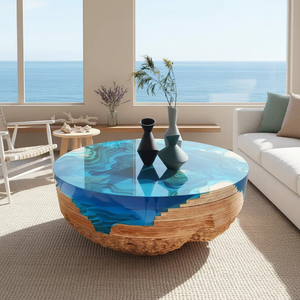 Mesa de Centro de Madera y Resina Wabi-Sabi Lake Abyss para Retiro de Bienestar Costero, <span class=keywords><strong>Club</strong></span> de Surf Independiente y Cafetería Temática Subacuática - Product Image 1
