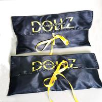 Enveloppe en satin rose imprimée avec logo personnalisé sac de rangement cosmétique pour extension de faisceaux de cheveux emballage de cadeau de luxe en soie perruque pochette en satin pour poussière