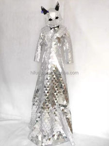 Casco LED Personalizado con Luz, Diseño Alienígena, Espejo Plateado, Disfraz de Zancos Dorados para <span class=keywords><strong>Mujer</strong></span>, Atuendo para Espectáculos de Arte Callejero y Escenario - Product Image 5