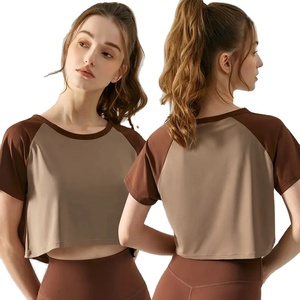 2025 Wholesale <b>Loose</b> Sport Wear Leopard Print Stand Crop <b>Top</b> Contrast Color Workout Clothes <b>Women</b> T-Shirt Active Casual Gym Soft - Product Image 1