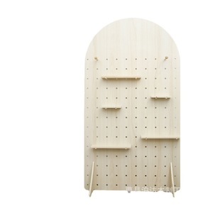 Wooden Arched Pegboard Screen Standing Partition Multifunctional Storage Shelf For Entryway Room Divider - Product Image 5