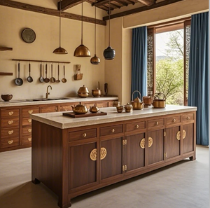 Ensemble d'armoires de cuisine de style américain classique avec îlot, design Shaker blanc crème et moulures de plafond, sur mesure pour la maison - Product Image 5