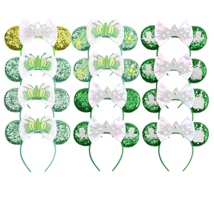 Cerchietto con Orecchie da Topolina per Cosplay da Principessa Ranocchia, Accessori per Capelli con Perle, Strass e Fiocco per Feste e Foto dei Bambini - Product Image 3