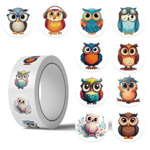 500 <span class=keywords><strong>Fogli</strong></span>/Rotolo Nastro Adesivo Acrilico Bifacciale in PVC Rotolo per Rotolo, Adesivo per Scrapbooking a Tema Gufo Cartone Animato, Forniture per Journaling - Product Image 2