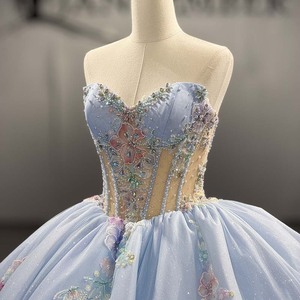 6938 Sky Blue Off Shoulder Tulle Gown Pearl Beaded Bodice Layered Tulle Skirt Ready For Ceremony - Product Image 5