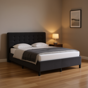 Dark <b>Grey</b> Velvet Upholstered Bed <b>Frame</b> Full Size Modern Soft Bed Engineered Wood Storage Bedroom Furniture - Product Image 2