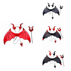 Conjunto de Accesorios de Disfraz para Mujer Adulta, Accesorios de Vampiro, Cuernos de Diablo, Alas, Horquilla, 3 Piezas, Decoraciones para Fiesta de Halloween - Product Image 1