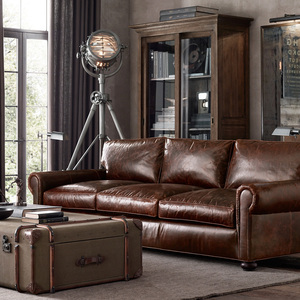 Canapé Rhoohill personnalisé de style américain, en <span class=keywords><strong>cuir</strong></span> véritable italien, pour salon, style campagne française rétro, <span class=keywords><strong>3</strong></span> <span class=keywords><strong>places</strong></span> - Product Image 1
