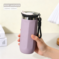 Mug isotherme personnalisé en acier inoxydable 304 à double paroi, forme octogonale, avec cordon portable, pour voyage et extérieur