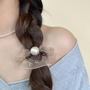 Diadema Elástica Coreana con Perlas y Encaje Negro, Accesorios para el Cabello para Mujer - Product Image 2