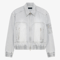 Blouson Bomber en Jean Délavé pour Homme, Coupe Oversize, Zippé, Style Aviateur Décontracté, Vestes Cargo, Logo Personnalisé, Tenues Streetwear Vintage – Vente en Gros