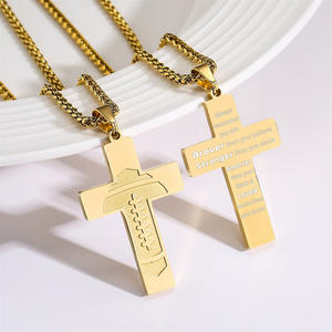 Collier croix pour enfants plaqué or Offre Spéciale avec prière des seigneurs et design football américain bijoux religieux en acier inoxydable - Product Image 5