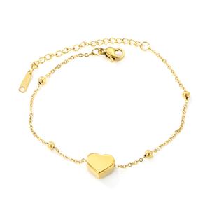 Fashion Waterproof 18k Gold Plated Heart Bracelet Couple Stainless Steel Trendy Jewelry <b>Chain</b> Bead Charm Bracelet for Women - Product Image 1