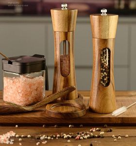 2 Pack Refillable Salt and Pepper Grinder Set, 8 Inch Wooden <strong>Mills</strong> with Ceramic Grinder &amp; Adjustable Coarseness - Product Image 1