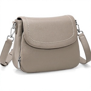 Unisex Beige Genuine Leather Crossbody <b>Bag</b> Adjustable Strap Buckle Closure Casual Daily Durable Lightweight Solid Color - Product Image 1