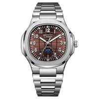 Montre mécanique automatique pour homme Dulunwe 6086A, phase de lune, jour et date, bracelet en acier massif et cuir, montre de business lumineuse et étanche