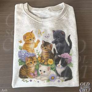 <span class=keywords><strong>Felpa</strong></span> retrò OEM ODM con gattini, pullover vintage anni '90 con gatti carini, grafica floreale unisex boho con <span class=keywords><strong>gatto</strong></span> e farfalla, girocollo, animali retrò - Product Image 4