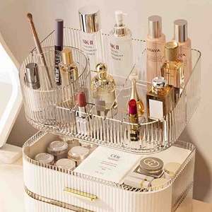 Istiflenebilir çekmece ve 360 ° dönen fırça tutucu ile büyük kapasiteli cilt bakımı makyaj kozmetik depolama organizatör - Product Image 3