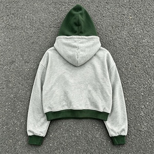เสื้อฮู้ดซิปครึ่งตัว สีเทาเขียว ทรงโอเวอร์ไซส์ ครอปฟิต ผ้าเฟรนช์เทอร์รี่ ยูนิเซ็กส์ สวมใส่สบาย คอปกพับได้ มีกระเป๋า - Product Image 3