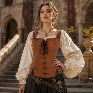 Set di Accessori Medievali, Gilet, Bracciale da Polso, Mantello, Cintura Porta Pozione per Cosplay di Halloween, Fiera Rinascimentale e LARP Vichingo - Product Image 5