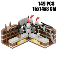 Blocs de construction MOC transfrontaliers Château médiéval Armes Atelier de forgeron Épées anciennes Armure Scène d'exposition d'armes en plastique